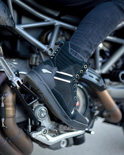 BORLENI Motorradschuhe Herren Motorradstiefel Männer lässige atmungsaktive Leder Motorrad Sneaker re