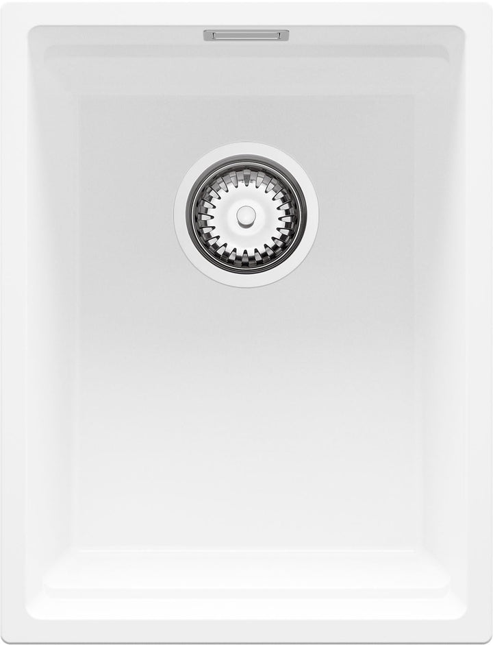 PRIMAGRAN Spülbecken Weiss 36x47cm, Granitspüle 1 Becken + Ablauf-Set, Küchenspüle ab 40er Unterschr