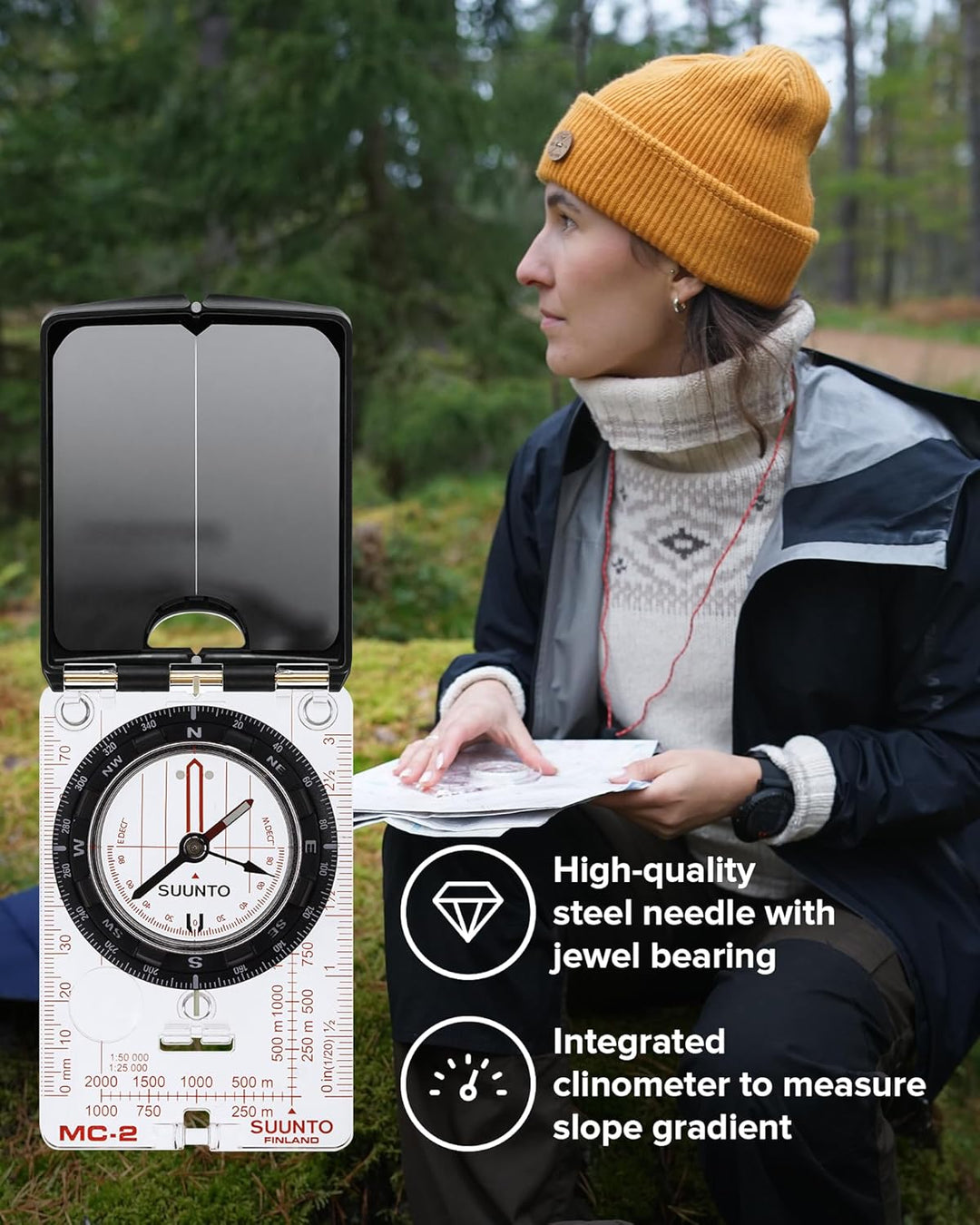 SUUNTO MC-2 Kompass: Spitzenkompass für Profis und ernsthafte Wanderer Nordhalbkugel Metrische Skale