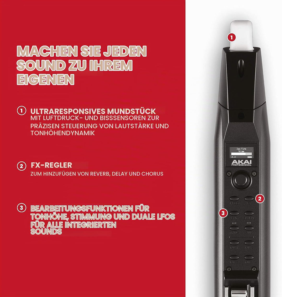 AKAI Professional EWI Solo - Elektronisches Blasinstrument mit eingebautem Lautsprecher, wiederaufla