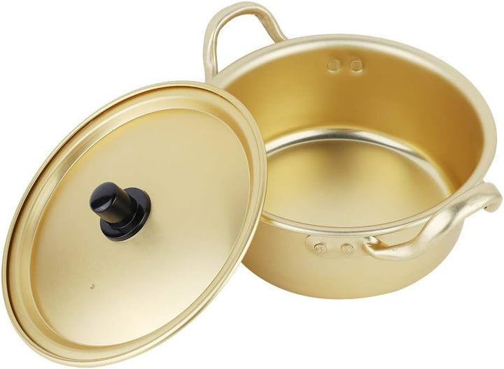 Korean Ramen Noodles Pot, Aluminium Ramen Topf mit Deckel Nudeltopf Doppelgriff Kleiner Sossentopf z