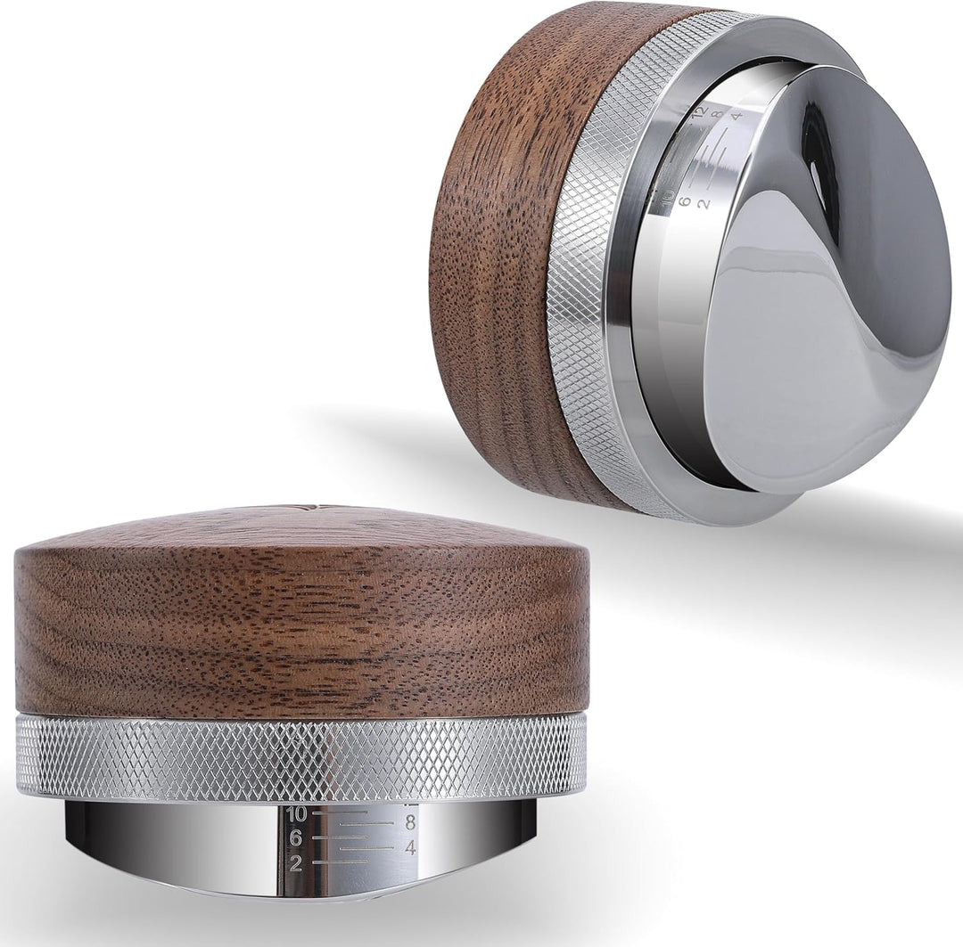54mm Espresso Distributor – Verstellbarer Kaffee Leveler aus Edelstahl mit Walnussgriff, Passend für
