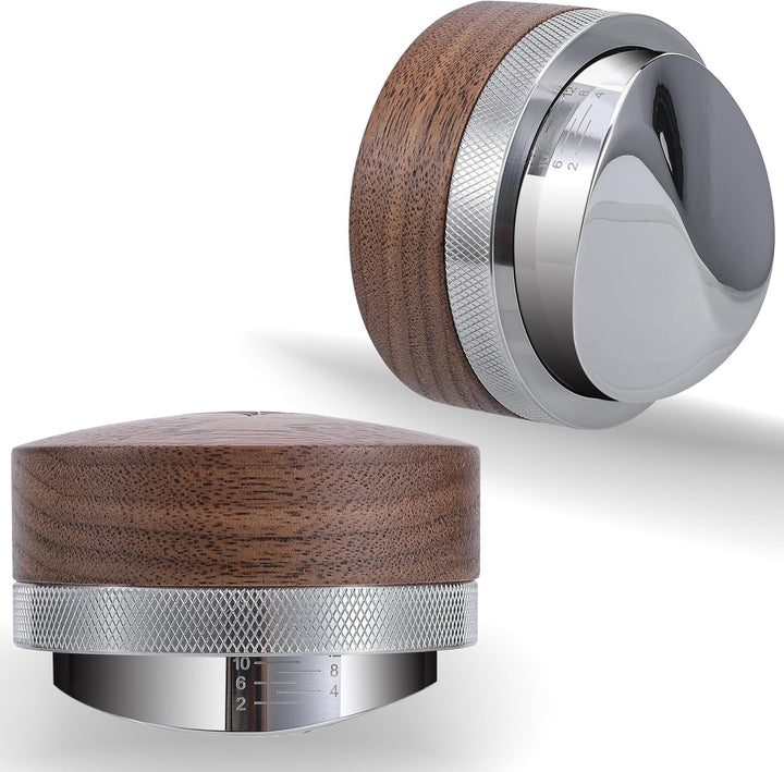 54mm Espresso Distributor – Verstellbarer Kaffee Leveler aus Edelstahl mit Walnussgriff, Passend für