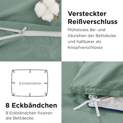 BEDSURE Bettwäsche 135x200 Baumwolle 4teilig - Bettwäsche-Sets Grün Bettbezug 2er Set mit 2 Kissenbe