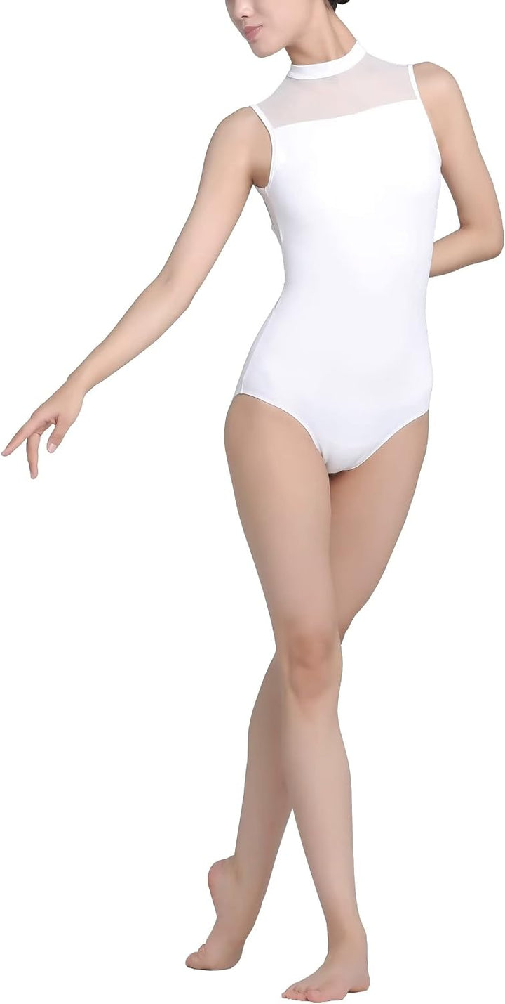 s.lemon Nackennetz Rückenfrei Gymnastik Trikots Ballett Tanz Trikots für Damen,mit BH Pad M Weiss, M