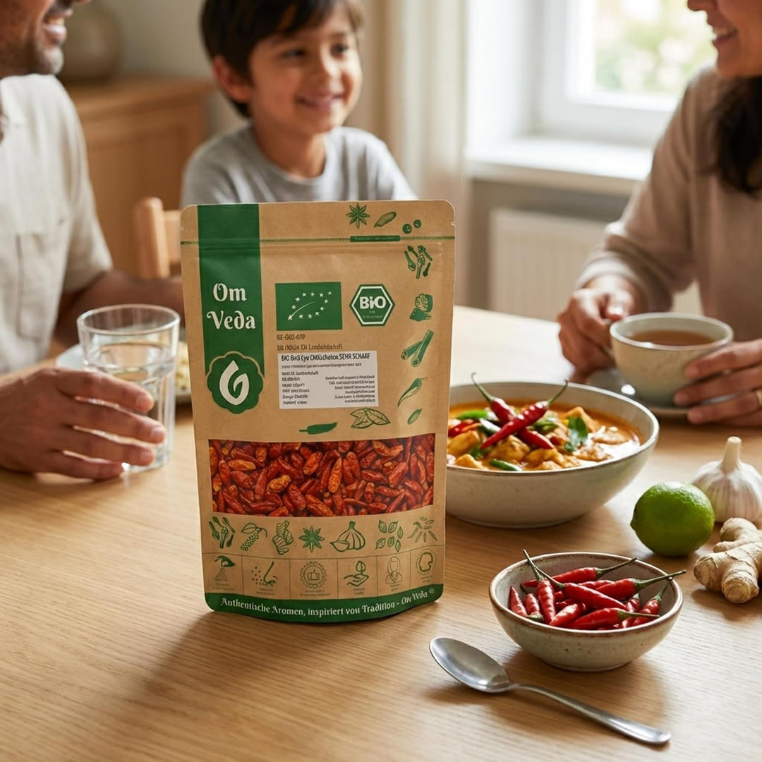 BIO Chilischoten | Birds Eye Chili Ganz | Sehr Scharf Schärfegrad 9 | Rote Getrocknete Chili Schoten