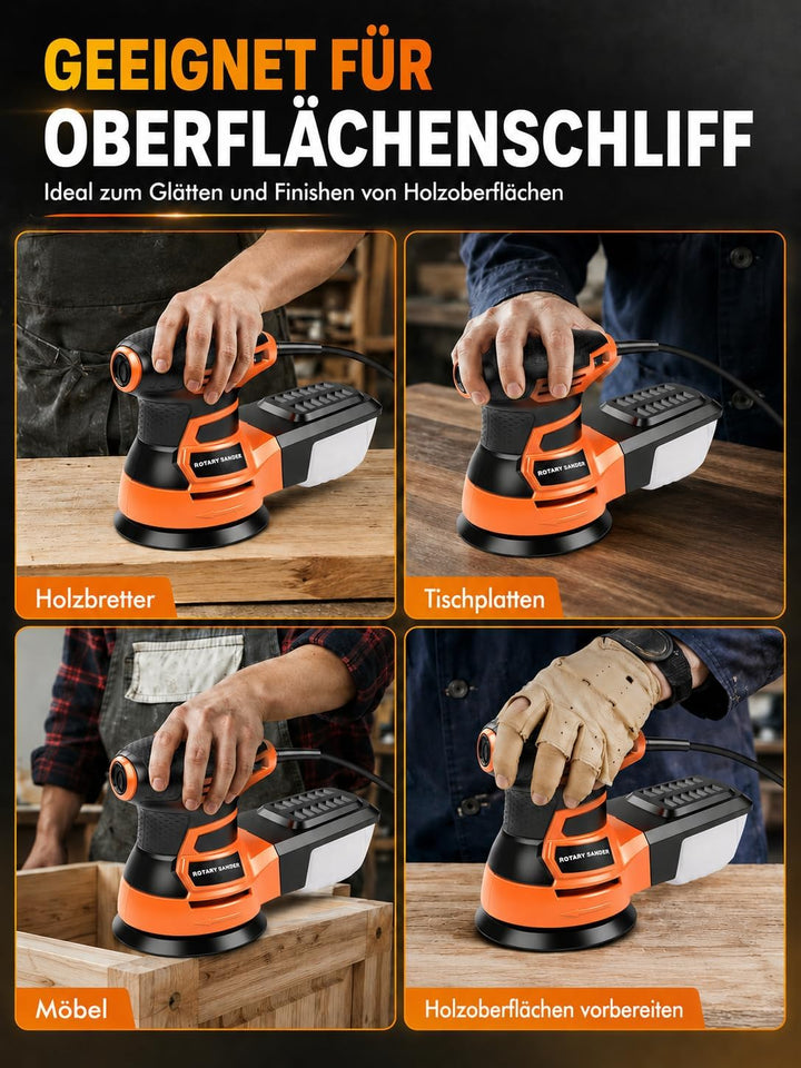 Exzenterschleifer 125mm, 350W Schleifmaschine 6000-13000 U/min, 6 Geschwindigkeiten, mit Staubabsaug