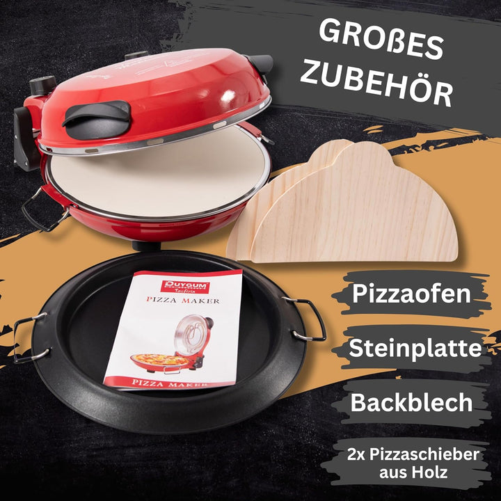 TruWare Pizzaofen elektrisch bis 400 Grad | Elektrischer Pizzabäcker mit Pizza-Schieber Steinplatte