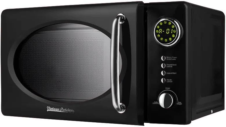 Vintage Cuisine Retro-Mikrowelle mit Display, 700W, 16L, Grillfunktion, Abtaufunktion, Metall, Glas-
