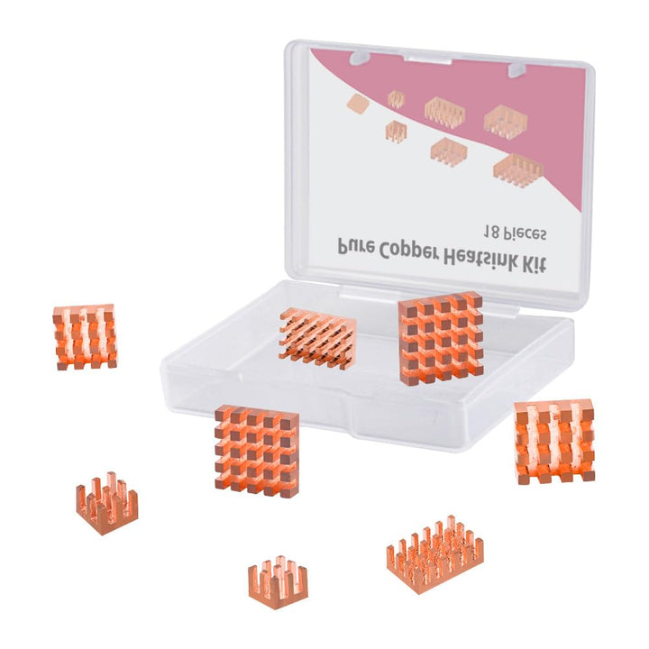 GeeekPi 18PCS Pure Copper Heatsinks for Raspberry Pi 5 /Pi 4B, CPU Cooler Heatsinks with Thermal Con