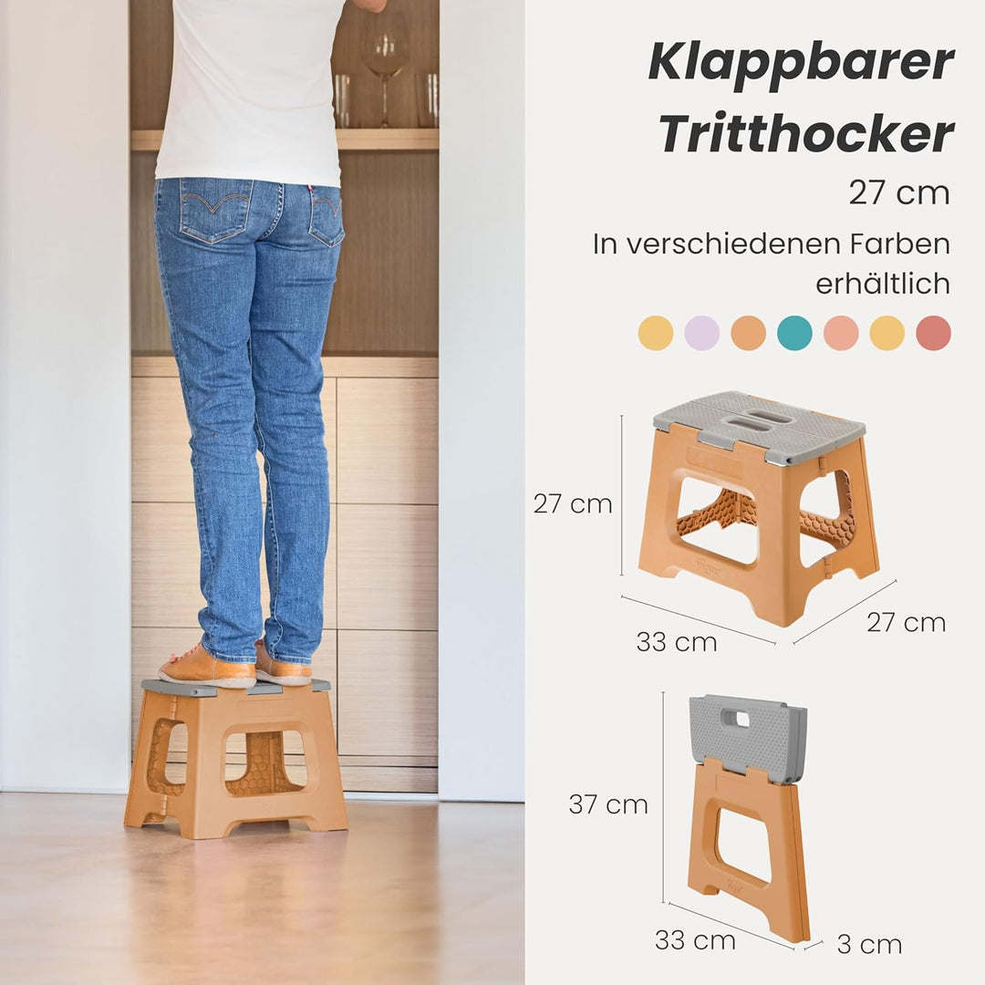 Vigar Kompakte Tritthocker Klappbar für Erwachsene, 27 cm, Klapphocker Faltbar 150 kg rutschfest, Le