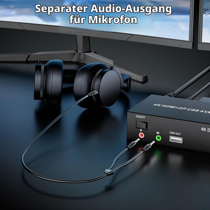 HDMI + Displayport KVM Switch 2 Port, BolAAzuL 4K@60Hz USB 2.0 KVM Switch Box 2 PC 2 Monitor HDMI 2.