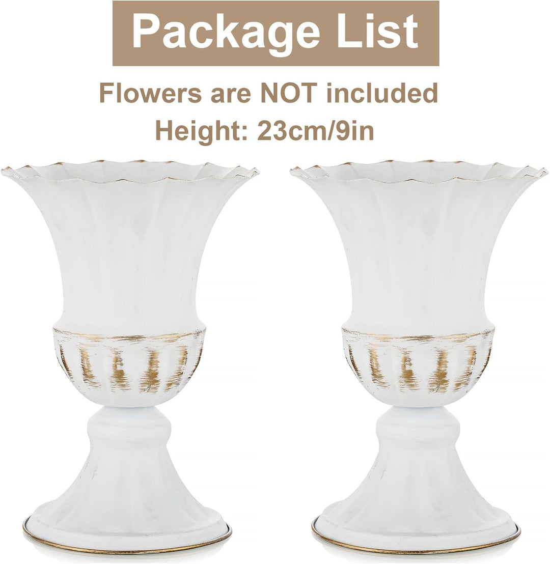 Sziqiqi Vase Weiss Metal für Hochzeit: 23cm Hoch Kleine Urne Vasen für Tischdeko - Blumentopf Golden