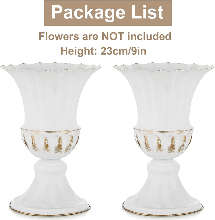 Sziqiqi Vase Weiss Metal für Hochzeit: 23cm Hoch Kleine Urne Vasen für Tischdeko - Blumentopf Golden