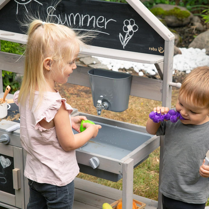 roba Matschküche für Kinder in Hausoptik - Funktionelle Outdoor Spielküche inkl. Zubehör für Mädchen