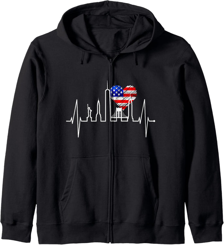 New York Skyline Herzschlag USA Flagge Für NYC Fans New York Kapuzenjacke