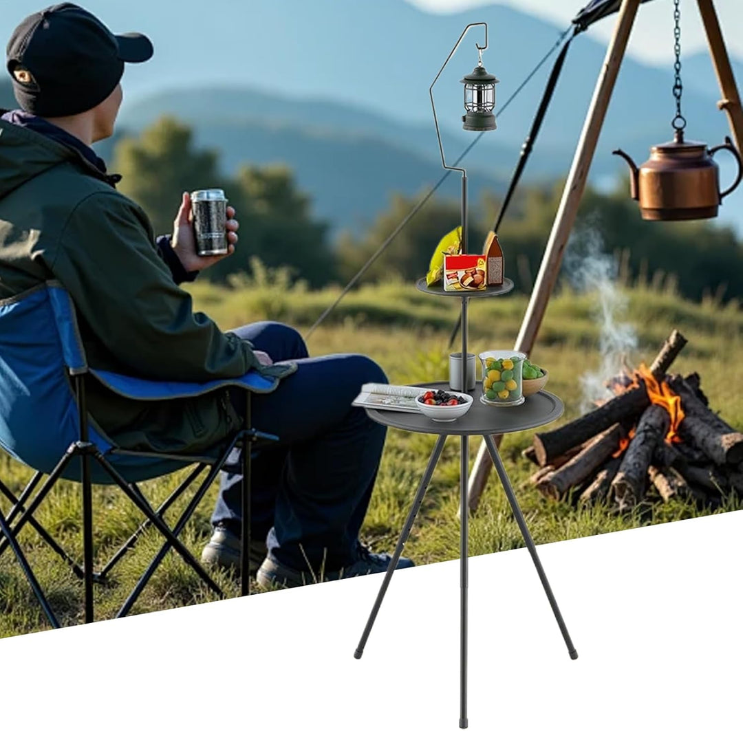 Runder Campingtisch, 38x138cm Tragbarer Campingtisch, Doppelschichtiger Klapptisch, Beistelltisch Ca