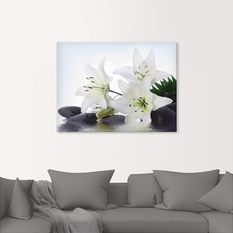 ARTland Leinwandbilder Wandbild Bild auf Leinwand 80x60 cm Madonna-Lilien und Spasteine im Wasser in