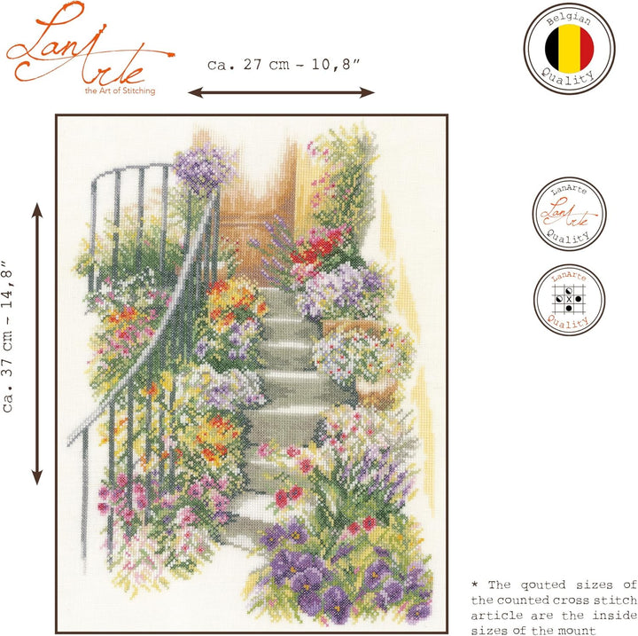 Lanarte Zählmusterpackung Treppe mit Blumen Leinen Kreuzstichpackung, Baumwolle, Mehrfarbig, 27.0 x
