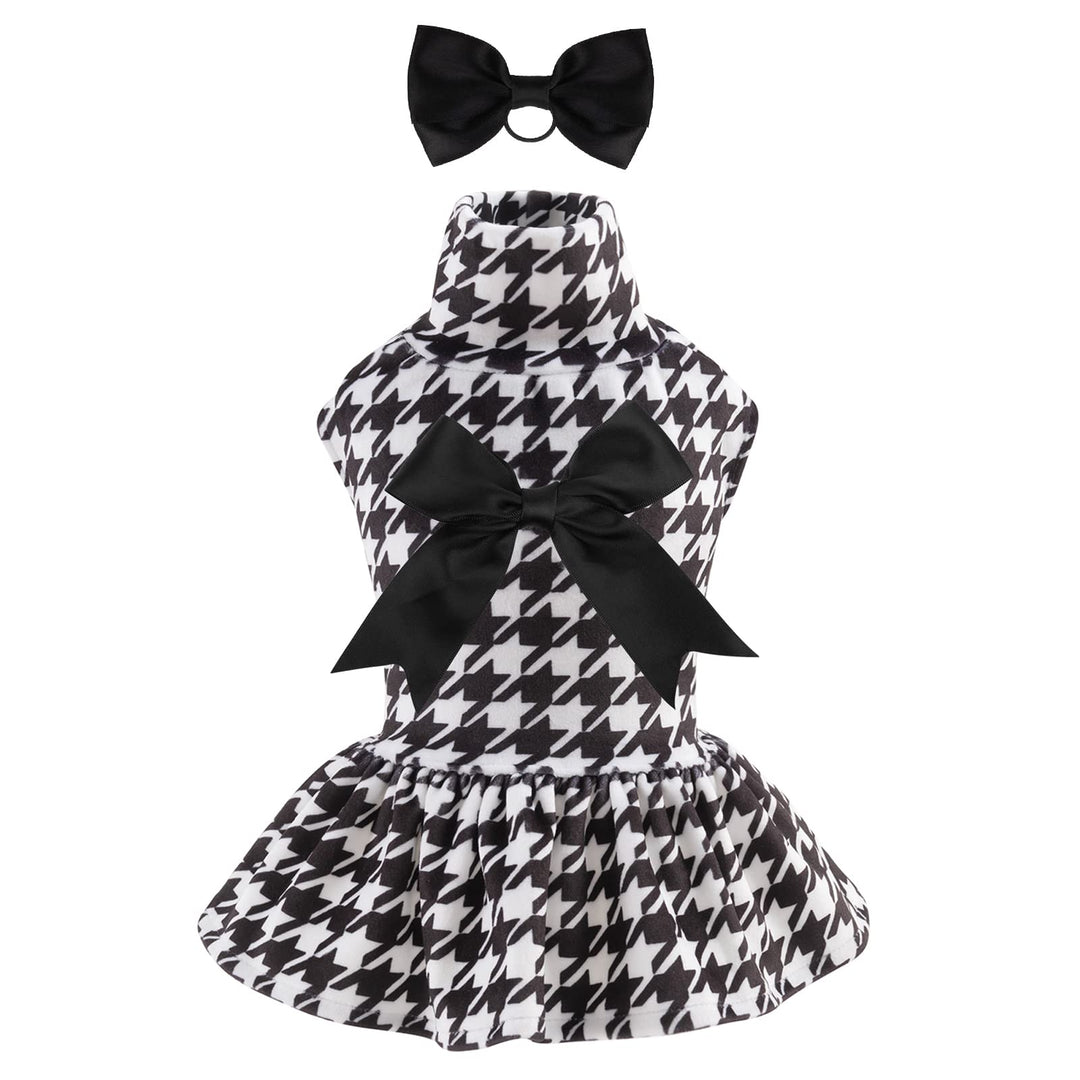 CuteBone Houndstooth Hundekleid samt Rollkragenpullover Welpenrock Kostüm Haustier Outfit Katzenklei