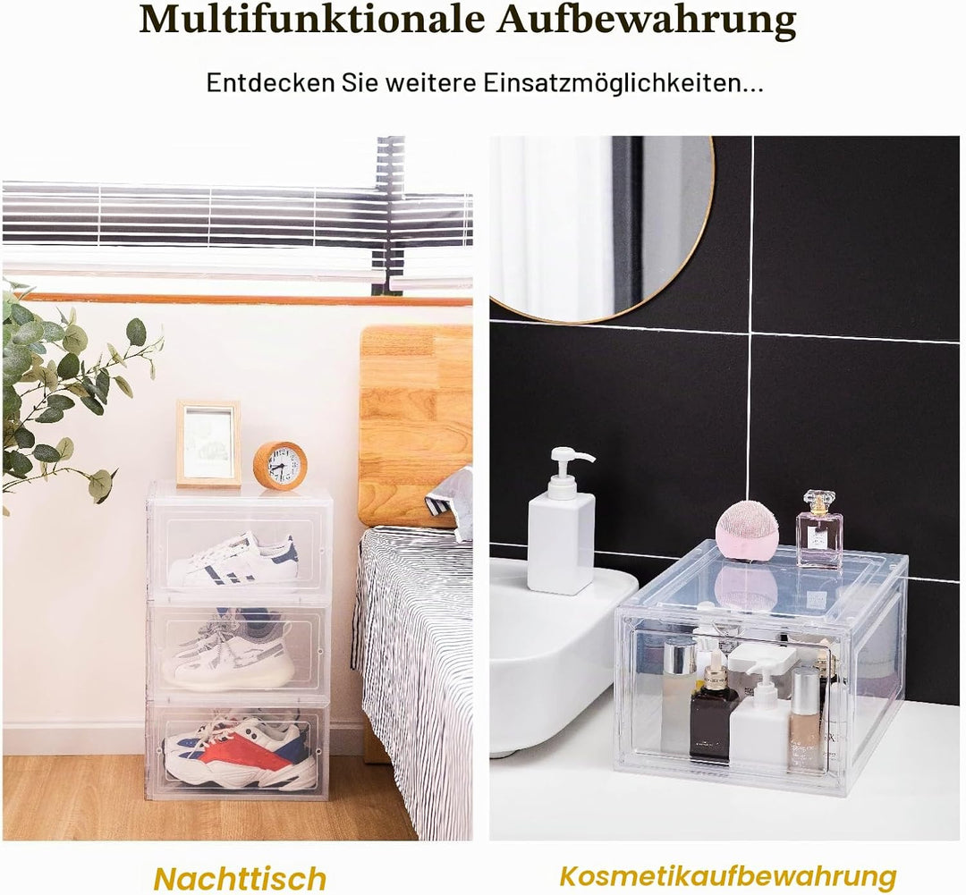 Attelite Schuhboxen, 6 Stück, stapelbare Kunststoff-Schuhbox mit transparenter Tür, als Schuhaufbewa