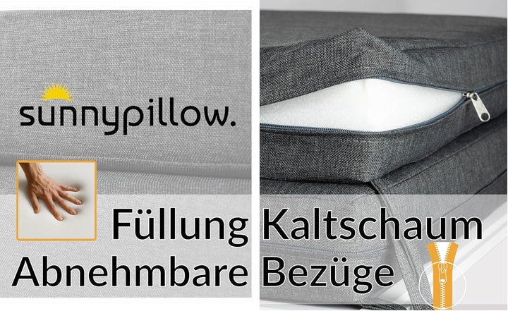 sunnypillow 2er Set Stuhlkissen 40 x 40 cm wasserdicht UV-lichtecht 7cm dick - Outdoor Polsterauflag
