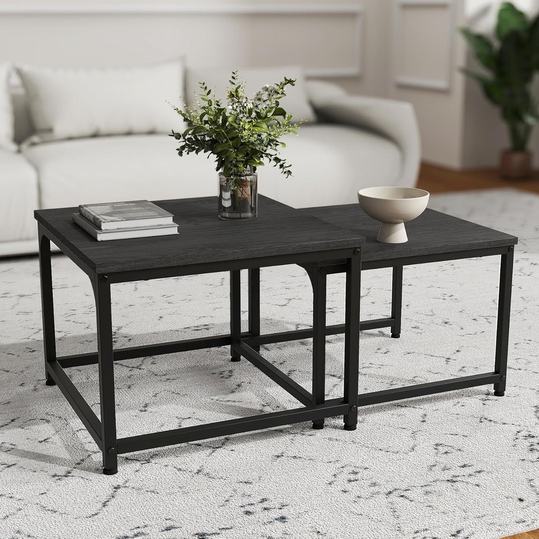 Hawthyhome wohnzimmertisch aus Holz mit Metallrahmen, Quadratisch couchtisch 2er Set & Moderner Beis