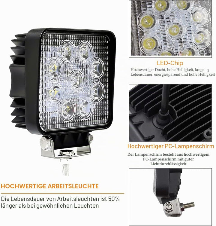Lospitch Rechteck LED Arbeitsscheinwerfer 12Volt 24V 48W LED Scheinwerfer für traktor,LKW,Offroad, S
