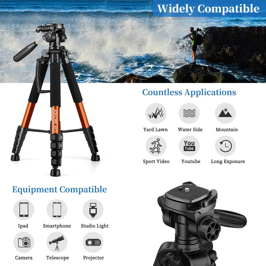 JOILCAN Kamera Stativ, 187cm Aluminium Leichte Dreibeinstativ für Canon Nikon DSLR mit Abnehmbar 3-W