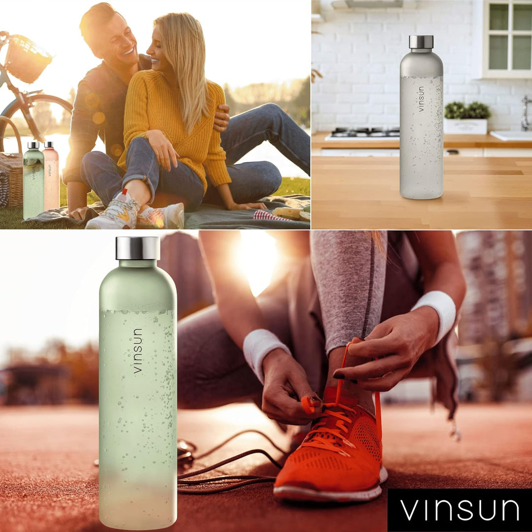 VINSUN Trinkflasche 650ml, 1000ml, 1500ml - auslaufsicher, Kohlensäure geeignet, BPA frei, Tritan -
