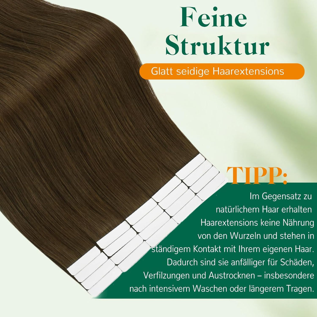 Easyouth Tape in Extension Echthaar Braun Skin Weft Tape on Haar Farbe Mittelbraun 30 cm 30g Echthaa