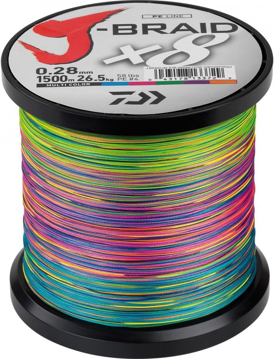 Daiwa J-Braid X8, 1500m multi colour - geflochtene Angelschnur Dm: 0,13 mm, Dm: 0,13 mm