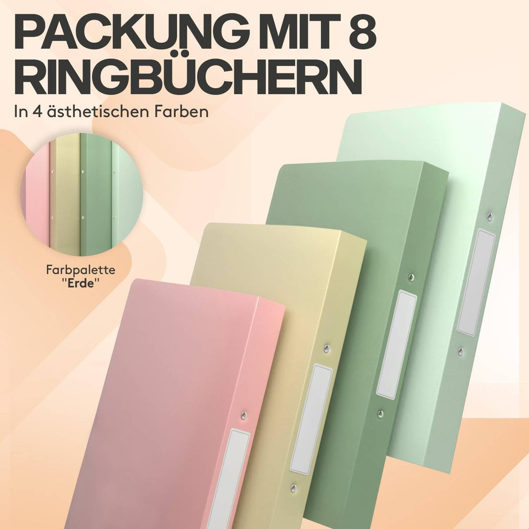 ACROPAQ - 8 x Ringbuch A4 - Ordner schmal, Pastell, Mit 2 Ringen, 4 cm Rückenbreite - Schulsachen ae