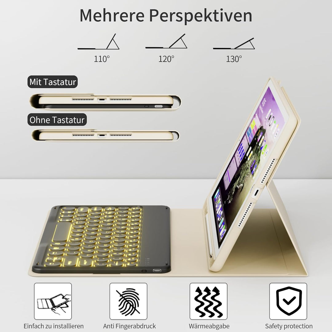 Hülle mit Tastatur für iPad 9/8/7 Generation (2021/2020/2019) 10.2 Zoll Soft TPU Rückschalemit Stift