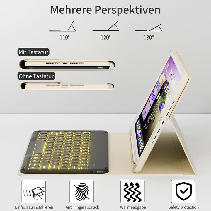 Hülle mit Tastatur für iPad 9/8/7 Generation (2021/2020/2019) 10.2 Zoll Soft TPU Rückschalemit Stift