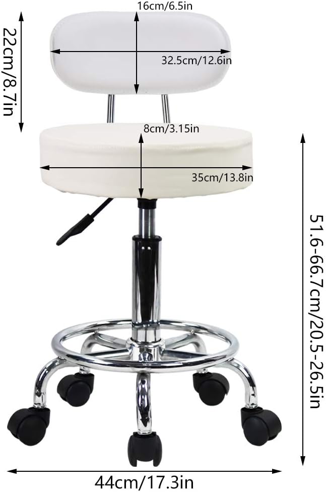 KKTONER Rollhocker Drehstuhl Bürostuhl, höhenverstellbar, Drehhocker mit niedriger Rückenlehne und F