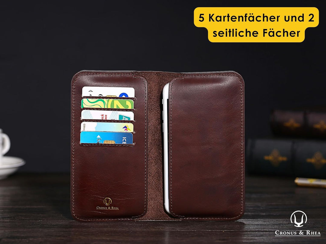 Cronus &amp; Rhea - Smartphone Geldbörse aus Leder - Modell: Cerberus - Mit Geschenkbox - Geldbeutel Hül