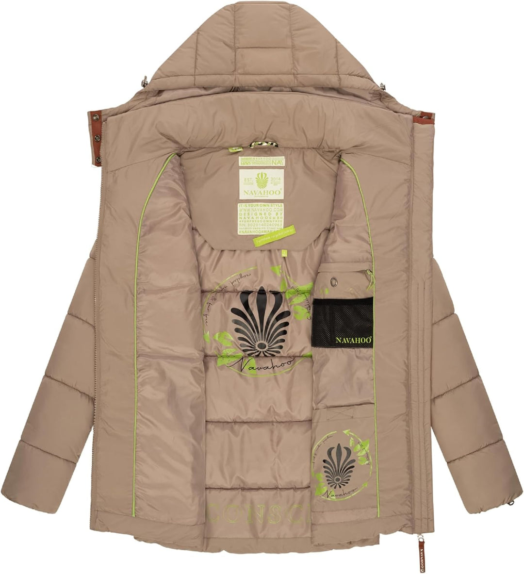 Navahoo Damen Kurze Winterjacke Steppjacke warm mit Abnehmbarer Kapuze aus recycelten Materialien Wa