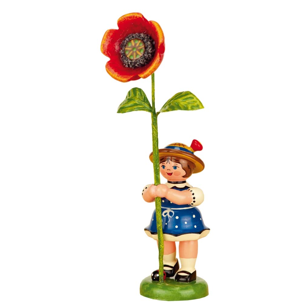 Hubrig Blumenmädchen 11cm Blumenkind mit Mohnblume Erzgebirge
