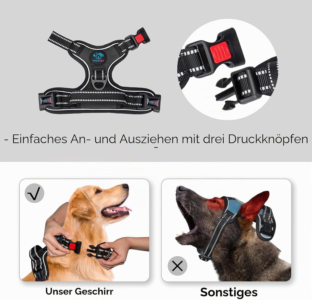 PHOEPET Hundegeschirre ohne Ziehen für kleine Hunde, reflektierende, verstellbare Front-Clip-Weste m