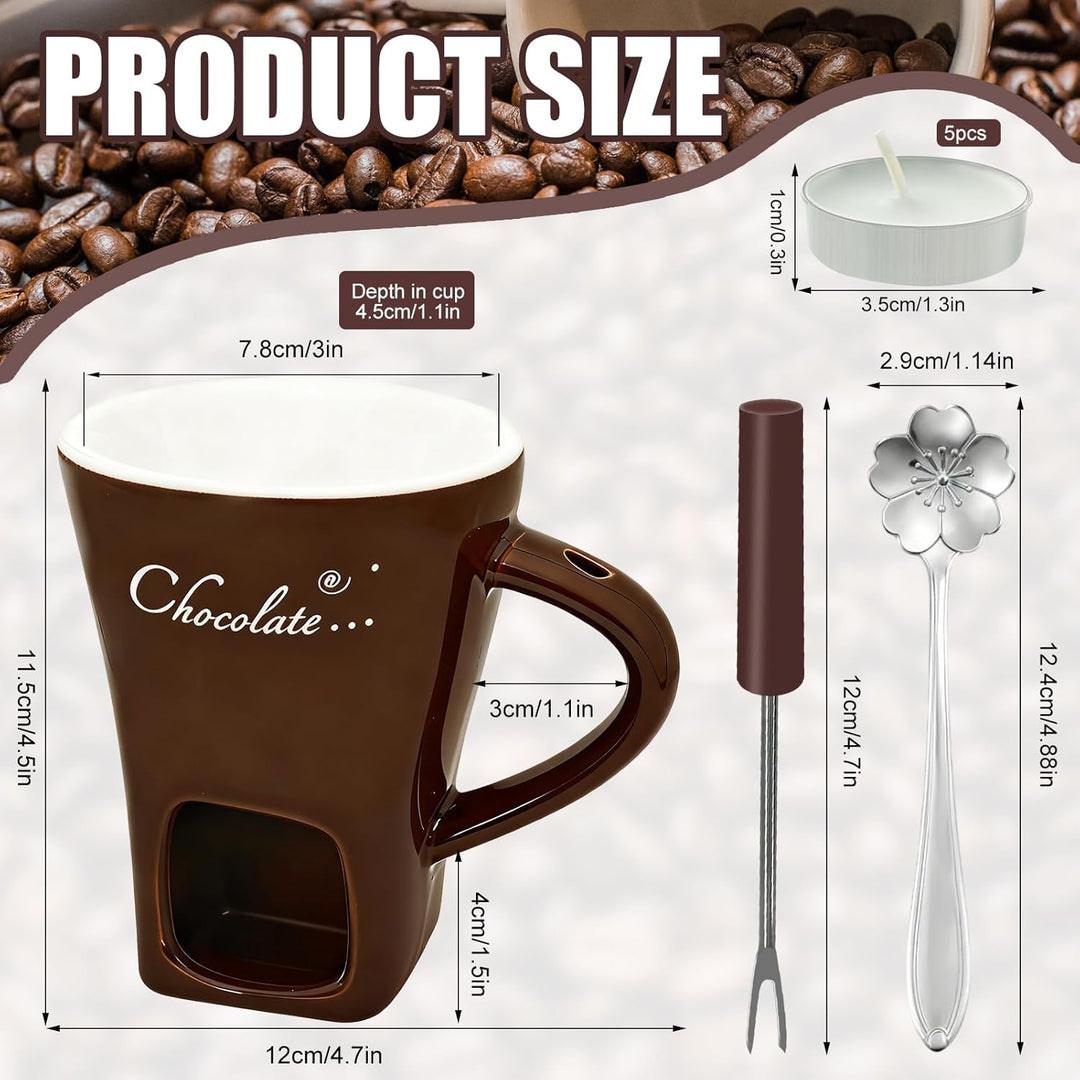 Schokofondue Tasse, 200ml Schokoladen Fondue Becher Set, Keramik Schokoladenfondue Set, mit Gabel un