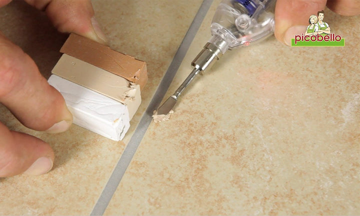 Picobello Reparatur-Set (Mini) | Farbset Weiss/Grau mit 5 Kerami-Fill Stangen I Fliesen-Reparatur-Se