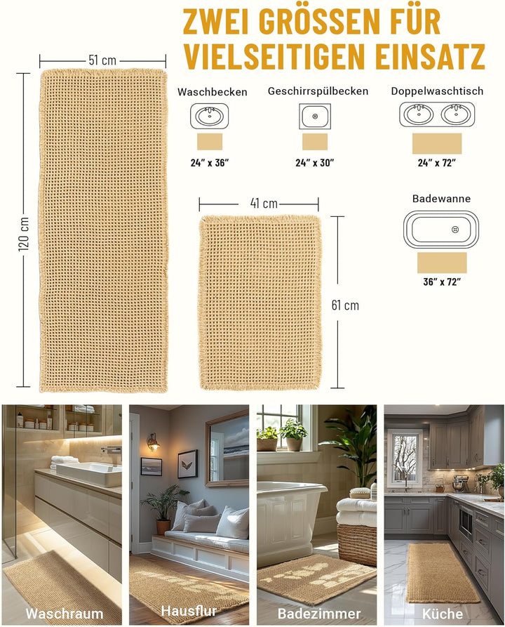 Grosser Badteppich Set, Badezimmerteppich Set 2 Teilig, Rutschfeste Badematte, Boho Badezimmermatte,