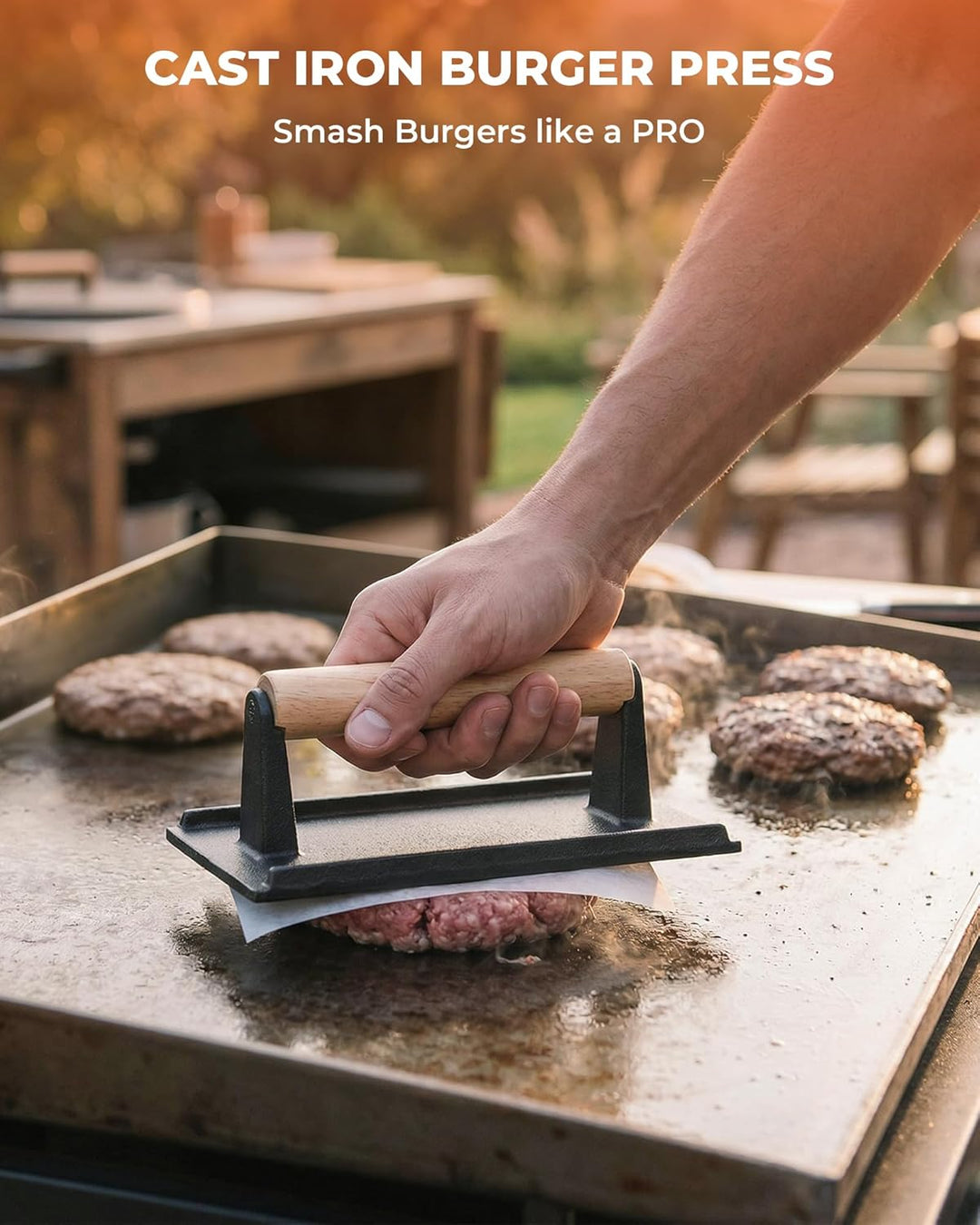 Onlyfire Grillspachtel Plancha Kit – Edelstahl-Grillspachtel , Schaber und Gusseisen-Grillpresse für