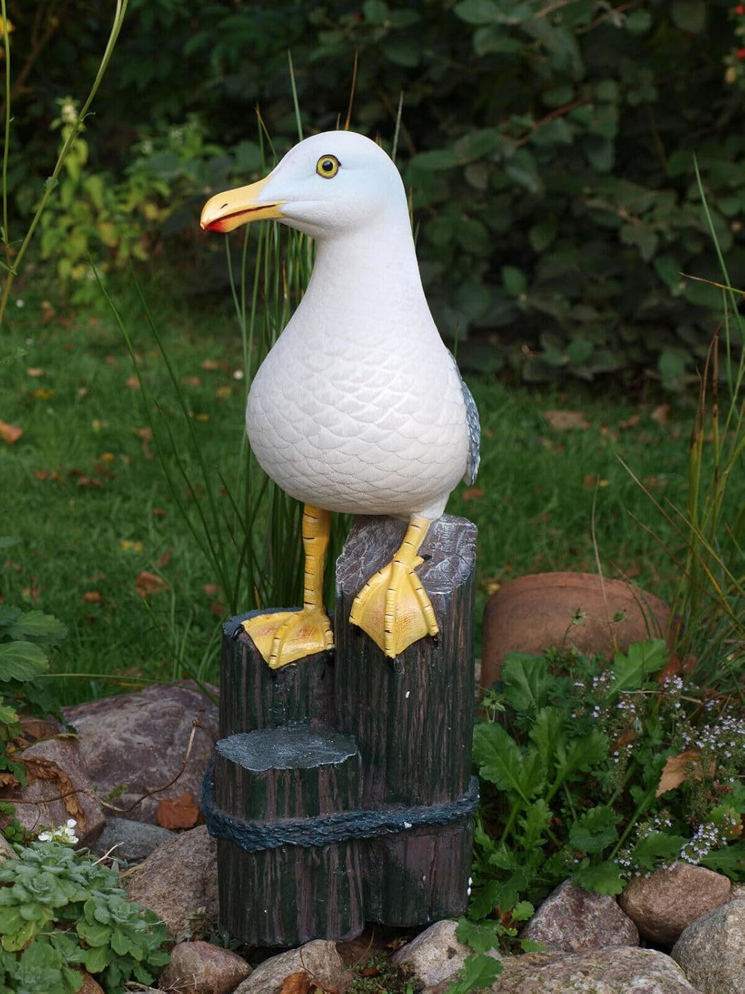 Generisch Grosse Möwe auf 3er Poller Höhe 50cm Maritime Deko Figur Gartendeko Tierfigur Gartenfigur