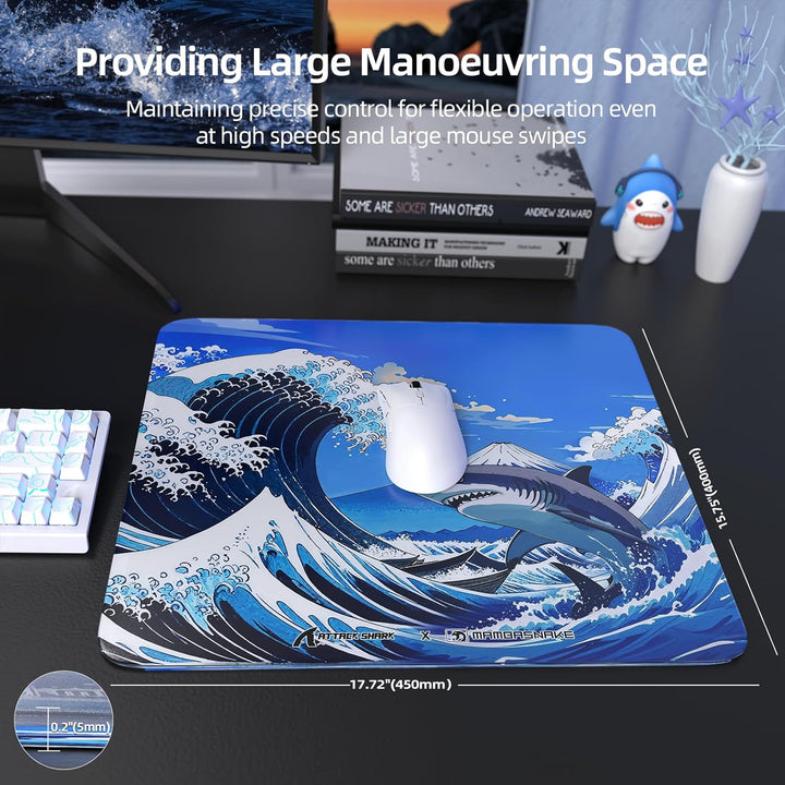 ATTACK SHARK CM05 Gaming-Mauspad Aus Gehärtetem Glas, Ultraglatte Oberfläche, 9H Gehärtetes Glas, 17