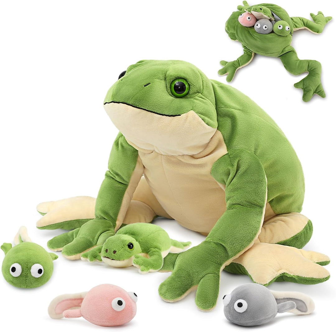 MorisMos 52cm lang Frosch Kuscheltier XXL,Plüschfrosch mit 4 Babys (3 Kaulquappen und 1 klein Frosch