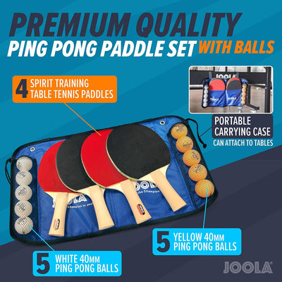 JOOLA Tischtennis-Set Family , 4 Tischtennisschläger + 10 Tischtennisbälle + Tasche & JOOLA Easy Tis