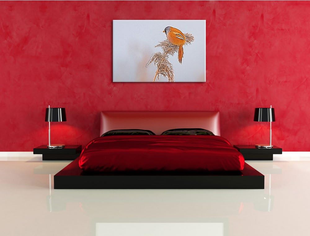 kleiner Vogel auf Weizen im Winter NewArt Format: 100x70 cm auf Leinwand, XXL riesige Bilder fertig