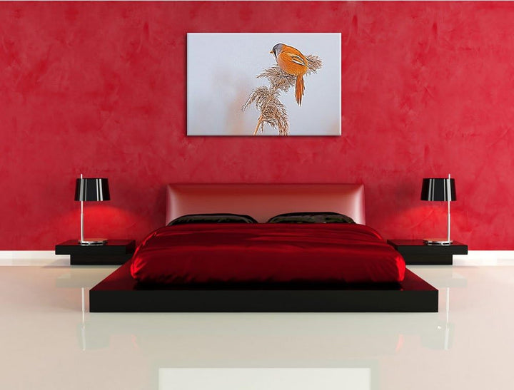 kleiner Vogel auf Weizen im Winter NewArt Format: 100x70 cm auf Leinwand, XXL riesige Bilder fertig